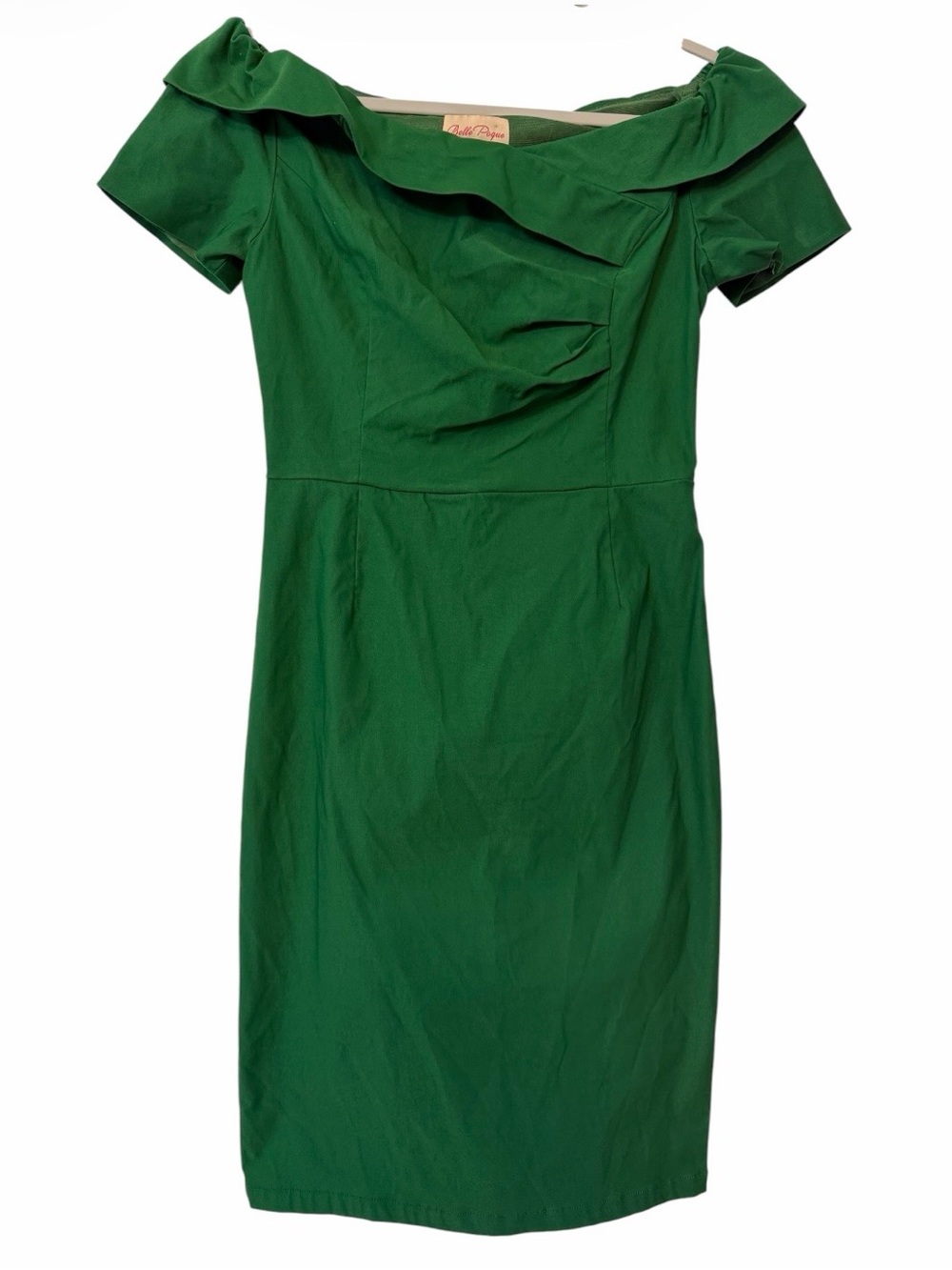 Belle Poque Kelly Green Retro Style Midi Body Con Stretch Cocktail Dress Med